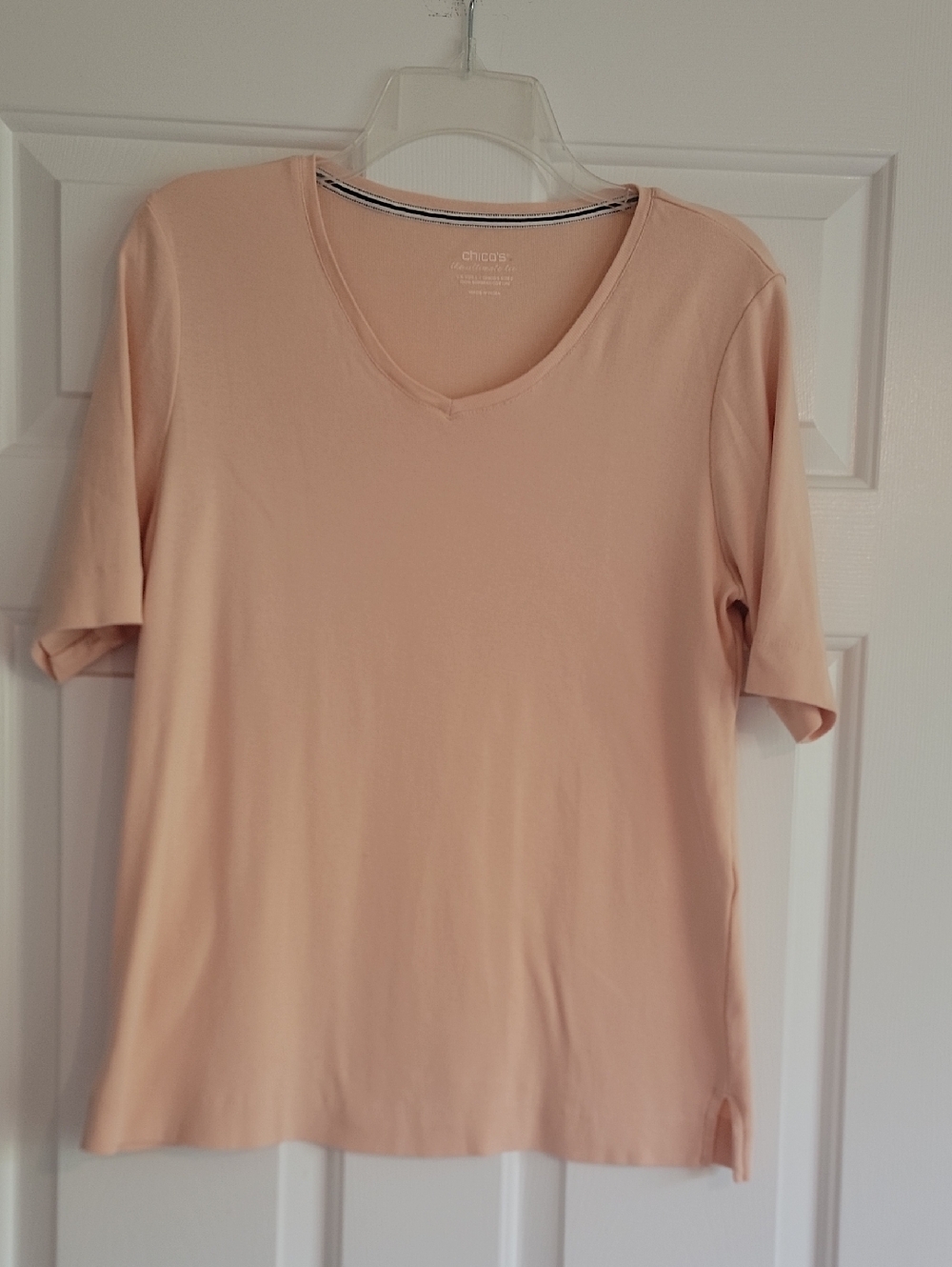 Chico's Peach Short Sleeve V-Neck  Ultimate T-Shirt, Size 2